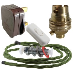 Lamp Repair and Service Kit | Brown Plug | Green Flex | White Switch | B22 Brass Lamp Holder