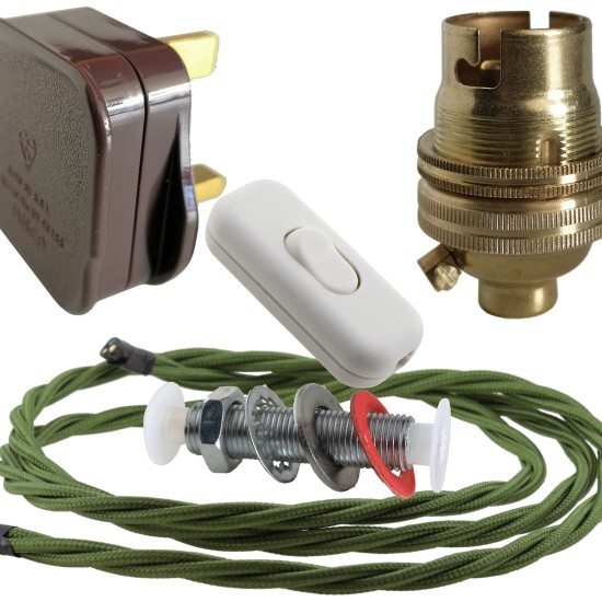 Lamp Repair and Service Kit | Brown Plug | Green Flex | White Switch | B22 Brass Lamp Holder Lamp Repair and Service Kit | Brown Plug | Green Flex | White Switch | B22 Brass Lamp Holder