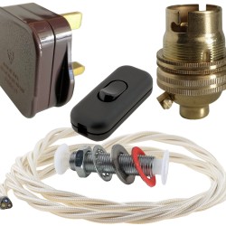 Lamp Repair and Service Kit | Brown Plug | Ivory Flex | Black Switch | B22 Brass Lamp Holder