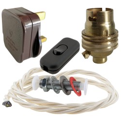 Lamp Repair and Service Kit | Brown Plug | Ivory Flex | Black Switch | B22 Brass Lamp Holder