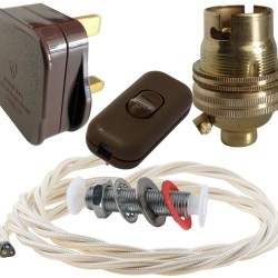 Lamp Repair and Service Kit | Brown Plug | Ivory Flex | Brown Switch | B22 Brass Lamp Holder