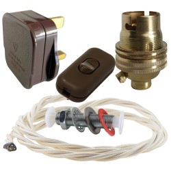 Lamp Repair and Service Kit | Brown Plug | Ivory Flex | Brown Switch | B22 Brass Lamp Holder