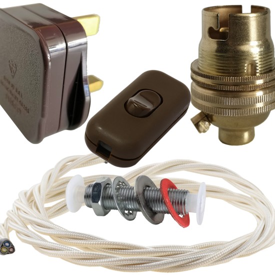 Lamp Repair and Service Kit | Brown Plug | Ivory Flex | Brown Switch | B22 Brass Lamp Holder Lamp Repair and Service Kit | Brown Plug | Ivory Flex | Brown Switch | B22 Brass Lamp Holder