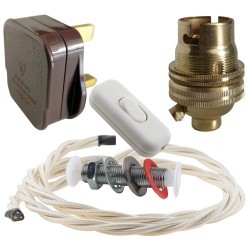Lamp Repair and Service Kit | Brown Plug | Ivory Flex | White Switch | B22 Brass Lamp Holder