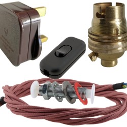 Lamp Repair and Service Kit | Brown Plug | Duskey Pink Flex | Black Switch | B22 Brass Lamp Holder