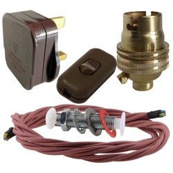 Lamp Repair and Service Kit | Brown Plug | Duskey Pink Flex | Brown Switch | B22 Brass Lamp Holder