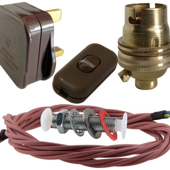 Lamp Repair and Service Kit | Brown Plug | Duskey Pink Flex | Brown Switch | B22 Brass Lamp Holder Lamp Repair and Service Kit | Brown Plug | Duskey Pink Flex | Brown Switch | B22 Brass Lamp Holder