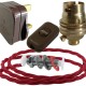 Lamp Repair and Service Kit | Brown Plug | Bright Red Flex | Brown Switch | B22 Brass Lamp Holder