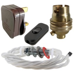 Lamp Repair and Service Kit | Brown Plug | White Flex | Black Switch | B22 Brass Lamp Holder