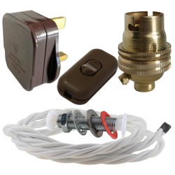 Lamp Repair and Service Kit | Brown Plug | White Flex | Brown Switch | B22 Brass Lamp Holder