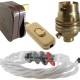 Lamp Repair and Service Kit | Brown Plug | White Flex | Gold Switch | B22 Brass Lamp Holder