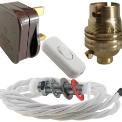 Lamp Repair and Service Kit | Brown Plug | White Flex | White Switch | B22 Brass Lamp Holder