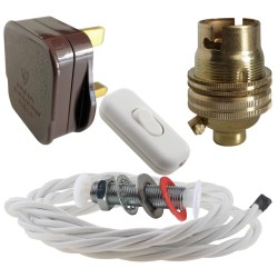 Lamp Repair and Service Kit | Brown Plug | White Flex | White Switch | B22 Brass Lamp Holder