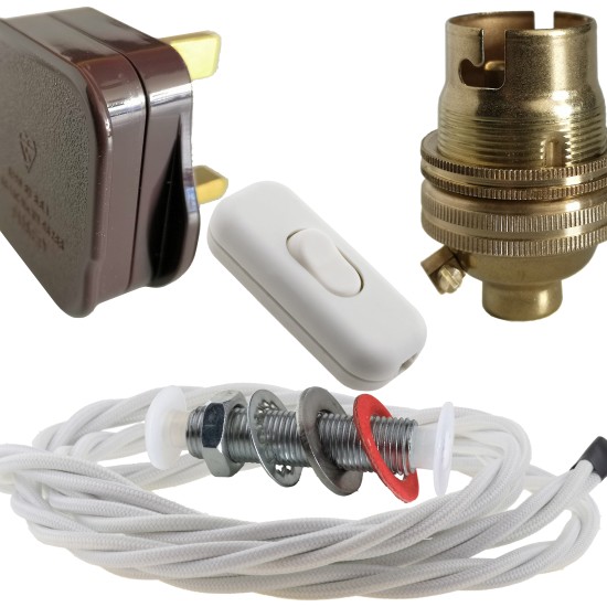 Lamp Repair and Service Kit | Brown Plug | White Flex | White Switch | B22 Brass Lamp Holder Lamp Repair and Service Kit | Brown Plug | White Flex | White Switch | B22 Brass Lamp Holder