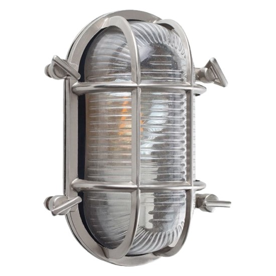 BOW IP64 OVAL BULKHEAD WALL LIGHT IN BRUSHED CHROME