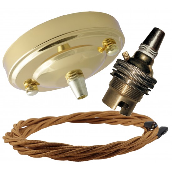 Large Brass Ceiling Pendant Kit and B22 Lampholder with Antique Gold Flex Large Brass Ceiling Pendant Kit and B22 Lampholder with Antique Gold Flex