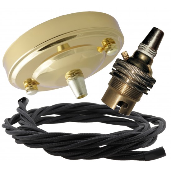 Large Brass Ceiling Pendant Kit and B22 Lampholder with Black Flex Large Brass Ceiling Pendant Kit and B22 Lampholder with Black Flex