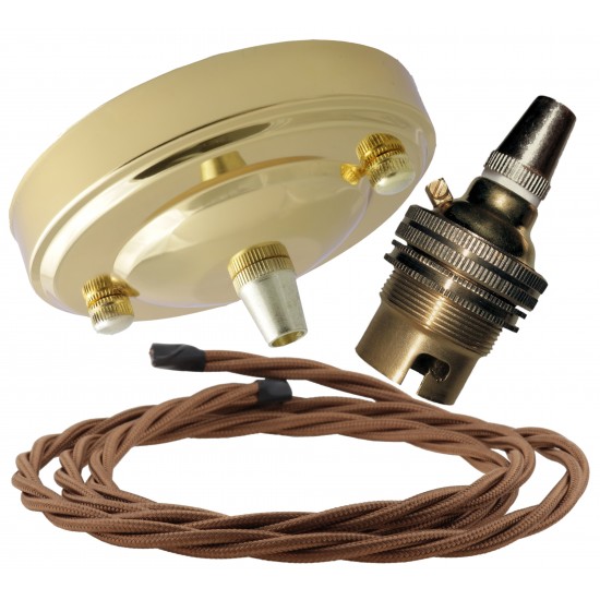 Large Brass Ceiling Pendant Kit & B22 Lampholder with Bronze Flex Large Brass Ceiling Pendant Kit & B22 Lampholder with Bronze Flex
