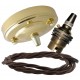 Large Brass Ceiling Pendant Kit and B22 Lampholder with Brown Flex