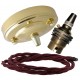 Large Brass Ceiling Pendant Kit and B22 Lampholder with Rich Burgundy Flex