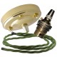 Large Brass Ceiling Pendant Kit and B22 Lampholder with Green Flex