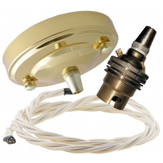 Large Brass Ceiling Pendant Kit and B22 Lampholder with Classic Ivory Flex Large Brass Ceiling Pendant Kit and B22 Lampholder with Classic Ivory Flex