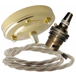 Large Brass Ceiling Pendant Kit and B22 Lampholder with Linen Flex
