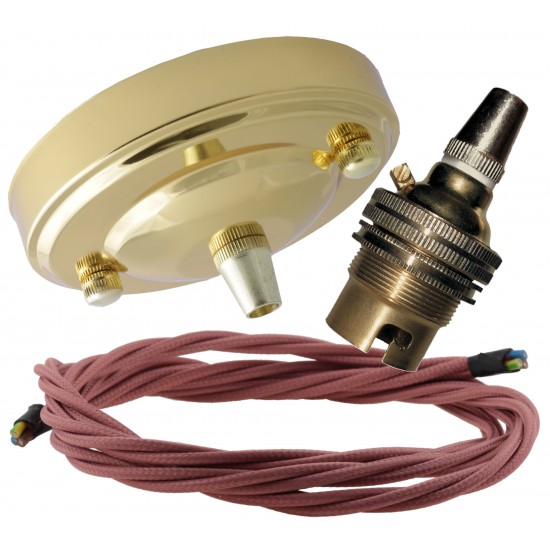 Large Brass Ceiling Pendant Kit and B22 Lampholder with Dusky Pink Flex Large Brass Ceiling Pendant Kit and B22 Lampholder with Dusky Pink Flex