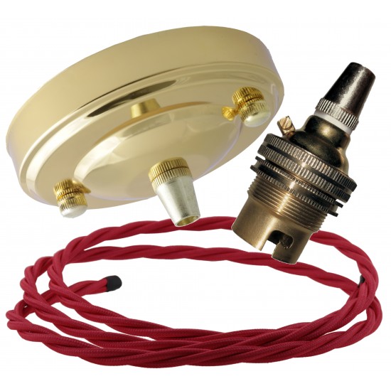 Large Brass Ceiling Pendant Kit & B22 Lampholder with Bright Red Flex Large Brass Ceiling Pendant Kit & B22 Lampholder with Bright Red Flex