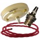 Large Brass Ceiling Pendant Kit and B22 Lampholder with Bright Red Flex