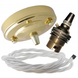 Large Brass Ceiling Pendant Kit and B22 Lampholder with White Flex