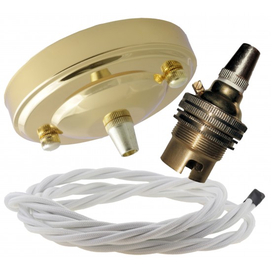 Large Brass Ceiling Pendant Kit and B22 Lampholder with White Flex Large Brass Ceiling Pendant Kit and B22 Lampholder with White Flex