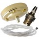 Large Brass Ceiling Pendant Kit and B22 Lampholder with White Flex