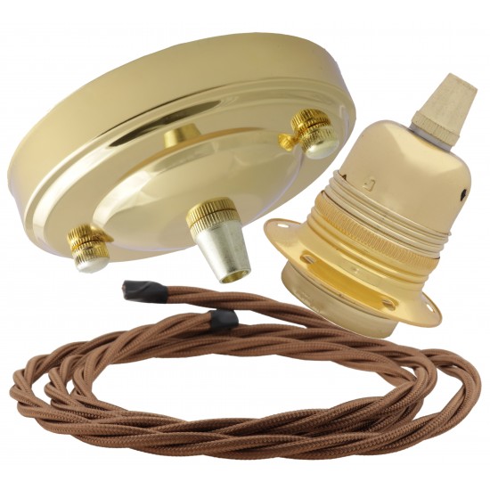 Large Brass Ceiling Pendant Kit and E27 Lampholder with Bronze Flex