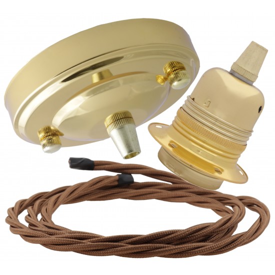 Large Brass Ceiling Pendant Kit and E27 Lampholder with Bronze Flex Large Brass Ceiling Pendant Kit and E27 Lampholder with Bronze Flex