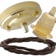 Large Brass Ceiling Pendant Kit and E27 Lampholder with Mocha Brown Flex