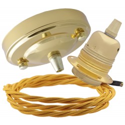 Large Brass Ceiling Pendant Kit and E27 Lampholder with Gold Flex