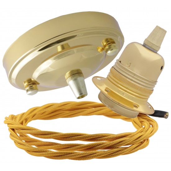 Large Brass Ceiling Pendant Kit and E27 Lampholder with Gold Flex Large Brass Ceiling Pendant Kit and E27 Lampholder with Gold Flex