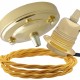 Large Brass Ceiling Pendant Kit and E27 Lampholder with Gold Flex