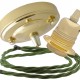 Large Brass Ceiling Pendant Kit and E27 Lampholder with Green Flex