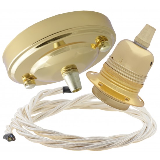 Large Brass Ceiling Pendant Kit and E27 Lampholder with Classic Ivory Flex Large Brass Ceiling Pendant Kit and E27 Lampholder with Classic Ivory Flex