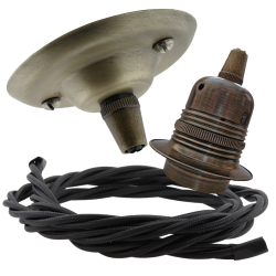 Antique Brass Ceiling Pendant Kit and E27 Lampholder with Black Flex Antique Brass Ceiling Pendant Kit and E27 Lampholder with Black Flex