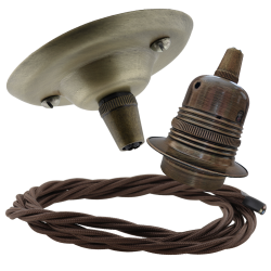 Antique Brass Ceiling Pendant Kit and E27 Lampholder with Brown Flex Antique Brass Ceiling Pendant Kit and E27 Lampholder with Brown Flex