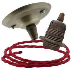 Antique Brass Ceiling Pendant Kit and E27 Lampholder with Bright Red Flex Antique Brass Ceiling Pendant Kit and E27 Lampholder with Bright Red Flex