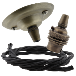 Antique Brass Ceiling Pendant Kit and B22 Lampholder with Black Flex Antique Brass Ceiling Pendant Kit and B22 Lampholder with Black Flex