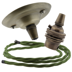 Antique Brass Ceiling Pendant Kit and B22 Lampholder with Green Flex Antique Brass Ceiling Pendant Kit and B22 Lampholder with Green Flex