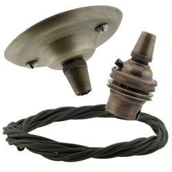 Antique Brass Ceiling Pendant Kit and B22 Lampholder with Khaki Green Flex Antique Brass Ceiling Pendant Kit and B22 Lampholder with Khaki Green Flex