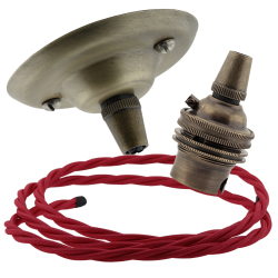 Antique Brass Ceiling Pendant Kit and B22 Lampholder with Bright Red Flex Antique Brass Ceiling Pendant Kit and B22 Lampholder with Bright Red Flex