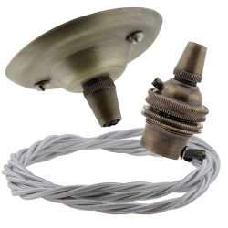 Antique Brass Ceiling Pendant Kit and B22 Lampholder with Silver Flex