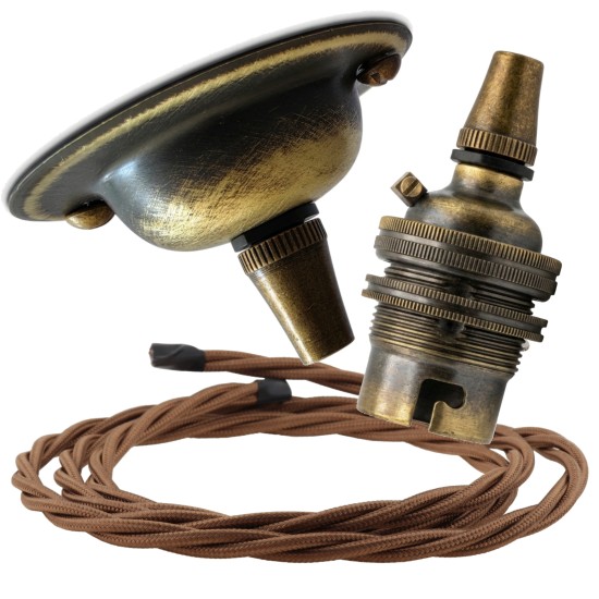 Antique Brass Ceiling Pendant Kit and B22 Lampholder with Bronze Flex Antique Brass Ceiling Pendant Kit and B22 Lampholder with Bronze Flex